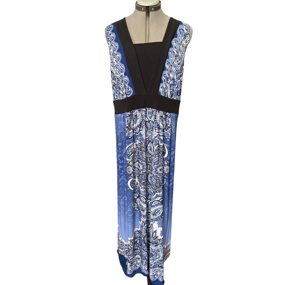 I.N. Studio Womens Blue & Black Sleeveless Maxi Dress 1X Paisley Print READ